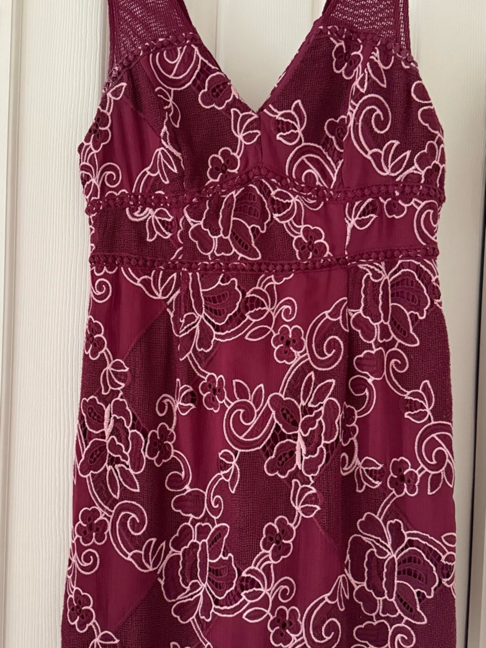 Anthropologie Burgundy Floral Lace Midi Dress